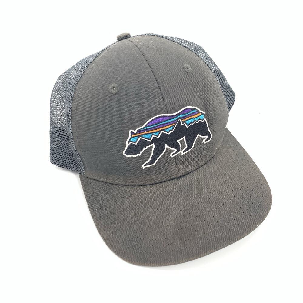 Patagonia Worn Wear Fitz Roy Bear Adjustable Snapback Basebase Hat Gray Adult OS